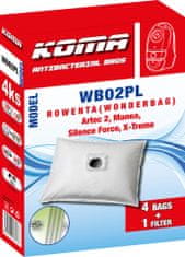 KOMA WB02PL - 20 darabos porzsákkészlet Rowenta Wonderbag Silence porszívókhoz, műanyag előlappal, szintetikus