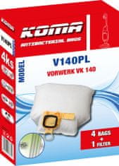 KOMA V140PL - 12 darabos porzsákkészlet Vorwerk VK 140, VK 150 Kobold porszívókhoz, műanyag előlappal, szintetikus