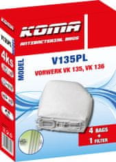 KOMA V135PL - 20 darabos porzsákkészlet Vorwerk VK 135, VK 136 Kobold porszívókhoz, műanyag előlappal, szintetikus
