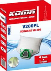 KOMA V200PL - 20 darabos porzsákkészlet Vorwerk VK 200 Kobold porszívókhoz, műanyag előlappal, szintetikus