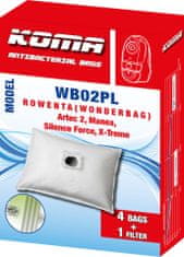 KOMA WB02PL - 20 darabos porzsákkészlet Rowenta Wonderbag Silence porszívókhoz, műanyag előlappal, szintetikus