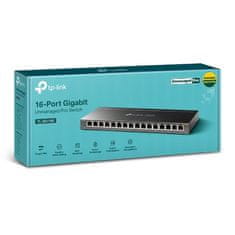 TP-LINK TL-SG116E 16 portos Gigabit Easy Smart Switch, 16 Gigabit RJ45 port, asztali acél tokkal