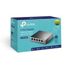 TP-LINK switch 5 portos GbE RJ45 portok, beleértve 4x PoE portot; asztali gép