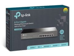 TP-LINK TL-SG100MP 8 portos Gigabit PoE+ switch, 8 Gigabit RJ45 port, 802.3at/af, 126W PoE teljesítmény, 1U 13 hüvelykes rackbe szerelhető.