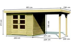 LIFETIME fából készült kerti ház KARIBU ASKOLA 3 + egy menedéket 240 cm (14441) SET