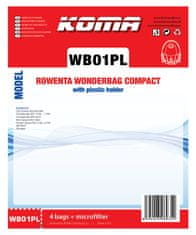 KOMA WB01PL - 12 darabos porzsákkészlet Rowenta Wonderbag Compact porszívókhoz, műanyag előlappal, szintetikus