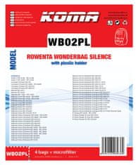 KOMA WB02PL - 12 darabos porzsákkészlet Rowenta Wonderbag Silence porszívókhoz, műanyag előlappal, szintetikus