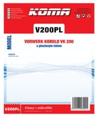 KOMA V200PL - Porszívó Porzsák Vorwerk VK 200, műanyag előlappal, szintetikus, 4 db