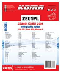 KOMA ZE01PL - 12 darabos porzsákkészlet Zelmer Cobra, Flip, Furio porszívókhoz, műanyag előlappal, szintetikus