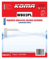 KOMA WB03PL - 12 darabos porzsákkészlet Rowenta RO6441 Silence Force Extreme porszívókhoz, műanyag előlappal, szintetikus