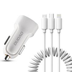 DUDAO R7 autós töltő 2x USB 2.4A + 3in1 Lightning / Type C / micro USB, fehér