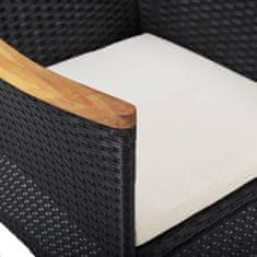 Greatstore 3 részes fekete polyrattan és akácfa kerti étkezőgarnitúra