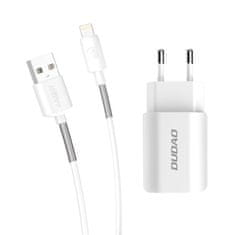 DUDAO A2EU Home Travel töltő 2x USB 2.4A + Lightning kábel, fehér