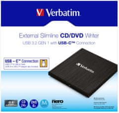 Verbatim Külső CD/DVD slimline író USB-C, fekete (43886) + Nero