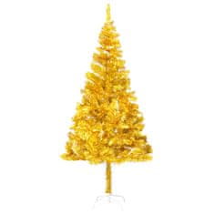 Vidaxl aranyszínű PET megvilágított műkarácsonyfa gömb szettel 210 cm 3077606