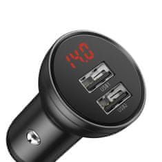 BASEUS Digital 2x USB autós töltő + 3in1 kábel USB - UBS C / Micro USB / Lightning 1.2m, fekete