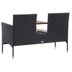 Vidaxl 2 személyes fekete polyrattan kerti pad teázóasztallal 143 cm 46146