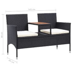 Vidaxl 2 személyes fekete polyrattan kerti pad teázóasztallal 143 cm 46146