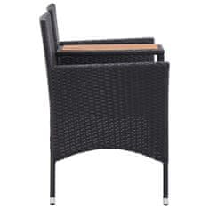 Vidaxl 2 személyes fekete polyrattan kerti pad teázóasztallal 143 cm 46146