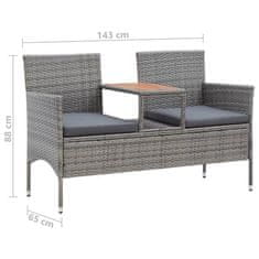 Greatstore kétszemélyes szürke polyrattan kerti pad teázóasztallal 143 cm