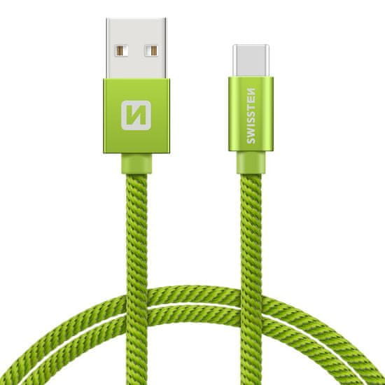 SWISSTEN ADATKÁBEL USB / USB-C TEXTIL 1,2M ZÖLD