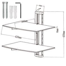 tectake Polcrendszer DVD/SAT, két polc 45x42x30 cm - fekete