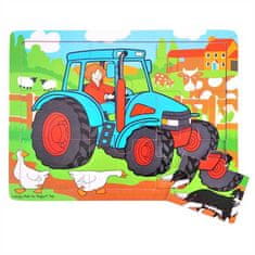 Bigjigs Toys Fából készült traktor puzzle 9 db