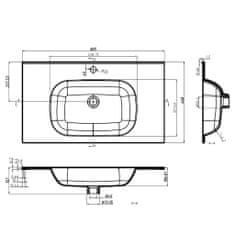 Greatstore fehér SMC beépíthető mosdókagyló 805 x 460 x 105 mm