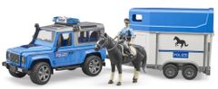 BRUDER 2588 Policie Land Rover Defender lószállító utánfutóval és lóval