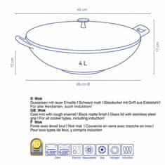 Kela Wok fedővel öntöttvas Calido 36 cm fekete KL-12475 KL-12475