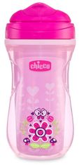 Chicco Active termo pohár kemény ivónyílással 200 ml, 14m +, rózsaszín, virágok