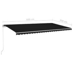 Greatstore antracitszürke kézzel kihúzható LED-es napellenző 600 x 350 cm