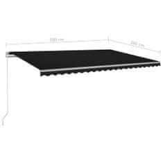 Greatstore antracitszürke kézzel kihúzható LED-es napellenző 500 x 300 cm