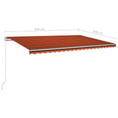 Greatstore narancs és barna kézzel kihúzható LED-es napellenző 500x300 cm