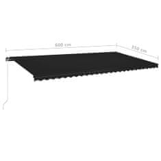 Greatstore antracitszürke kézzel kihúzható LED-es napellenző 600 x 350 cm