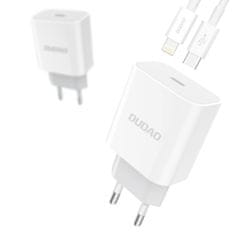 DUDAO A8EU hálózati töltő USB-C PD 20W + kábel USB-C / Lightning 2.4A, fehér