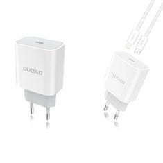 DUDAO A8EU hálózati töltő USB-C PD 20W + kábel USB-C / Lightning 2.4A, fehér