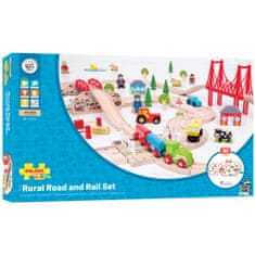 Bigjigs Rail Fából készült vonatpálya országúttal 80 db