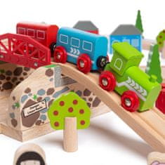 Bigjigs Rail Fából készült vonatpálya országúttal 80 db