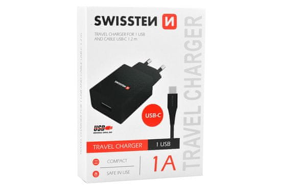 SWISSTEN Töltő adapter USB-C kábellel, 1 A
