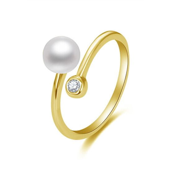 Beneto Nyitott aranyozott gyűrű valódi gyöngyökkel és cirkónium kővel AGG469P-G