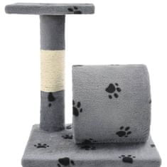 Greatstore szürke, mancsmintás macskabútor szizál kaparófákkal 65 cm