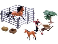 RAMIZ Lovas farm (ló karámban + kiscsikó + lovasgazda talicskával + kiegészítők) A