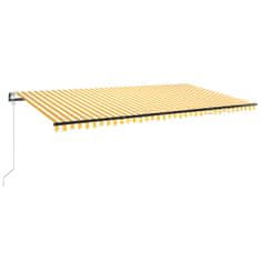 Greatstore sárga-fehér szélérzékelős és LED-es napellenző 600 x 350 cm