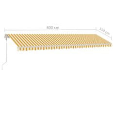 Vidaxl sárga és fehér kézzel kihúzható LED-es napellenző 600 x 350 cm 3069683