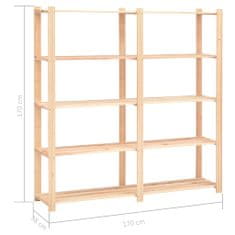 shumee 10 db 5-szintes tömör fenyő tárolópolc 500 kg 170 x 38 x 170 cm