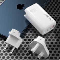 DUDAO A7PRO 3in1 GaN hálózati töltő USB / 2x USB-C QC PD 65W, fehér