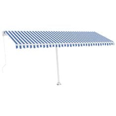 Greatstore kék és fehér kézzel kihúzható LED-es napellenző 500 x 300 cm