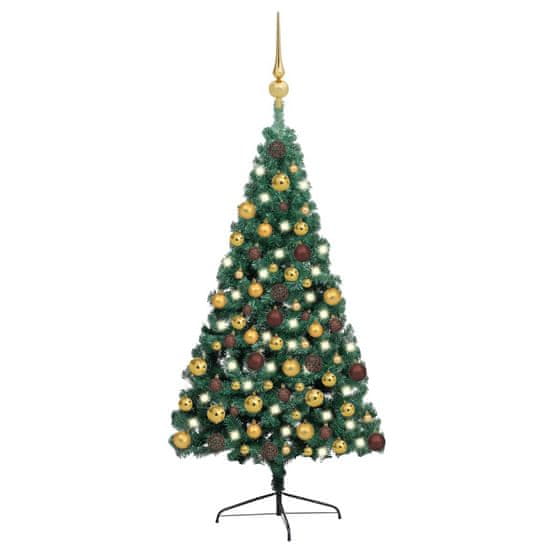 shumee zöld fél műkarácsonyfa LED fényekkel és gömbszettel 180 cm