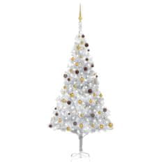 shumee ezüstszínű PET műkarácsonyfa LED-ekkel és gömbökkel 240 cm